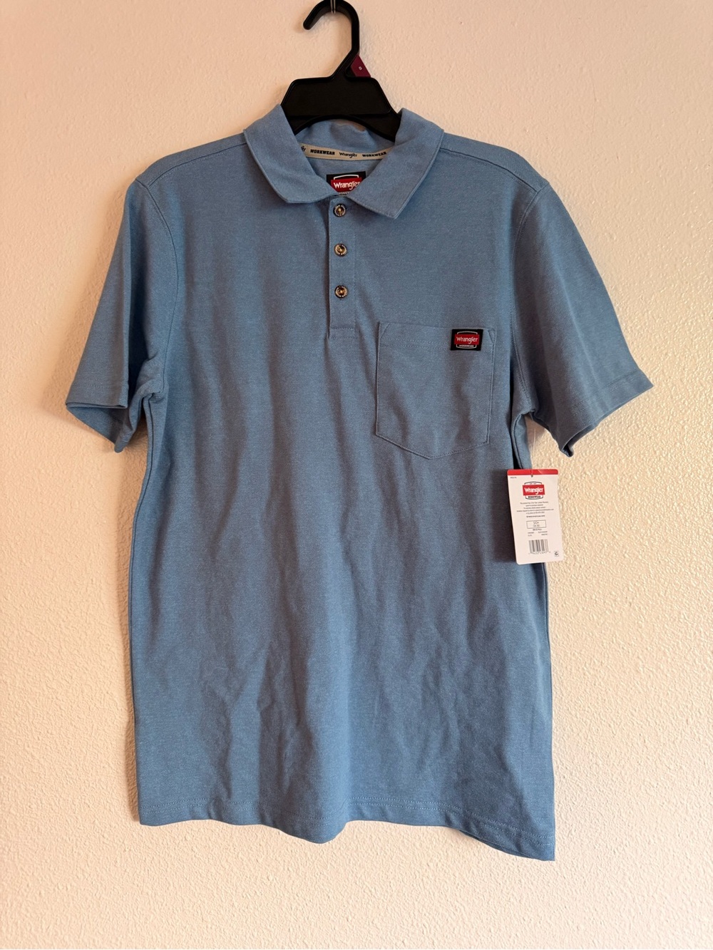 Wrangler Men’s Light Blue Polo Shirt with Chest Pocket Small